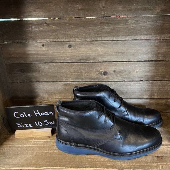 Mens‎ Cole Haan Grand Ambition Black Leather Ankle Chukka Boots Size 10.5 W GUC - Picture 1 of 6